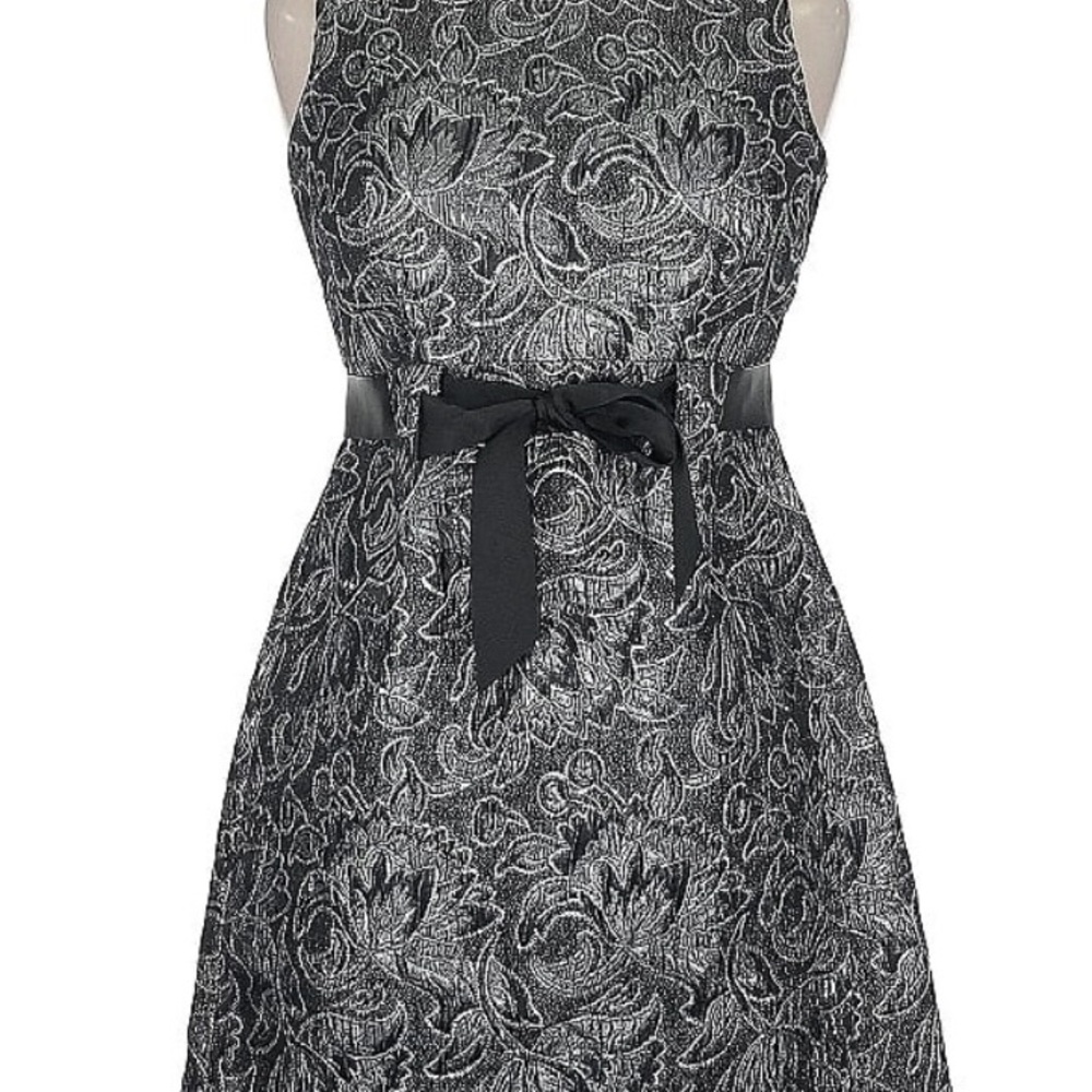 Jessica Howard Woman Sz 24‎ Black Silver Floral Formal Sleeveless Dress Wedding